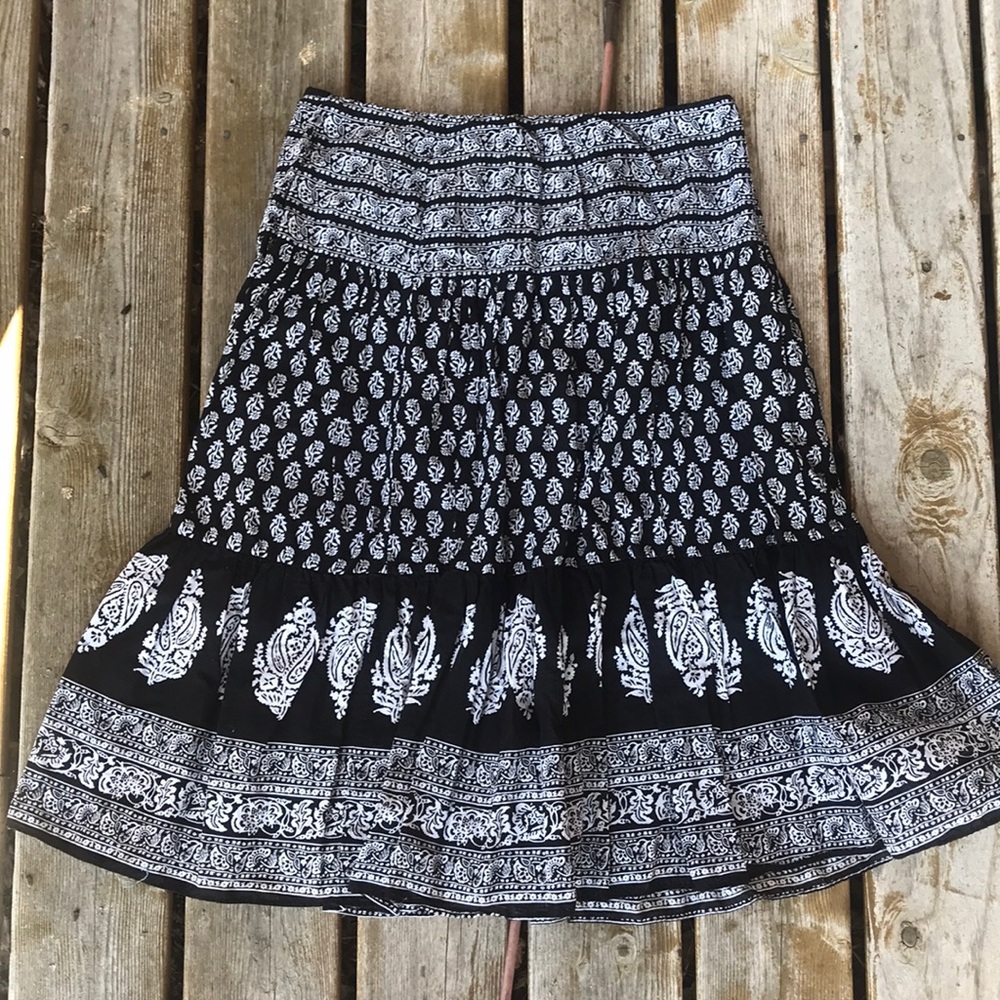 Chaps Cotton Black and White print Dirndyl Skirt